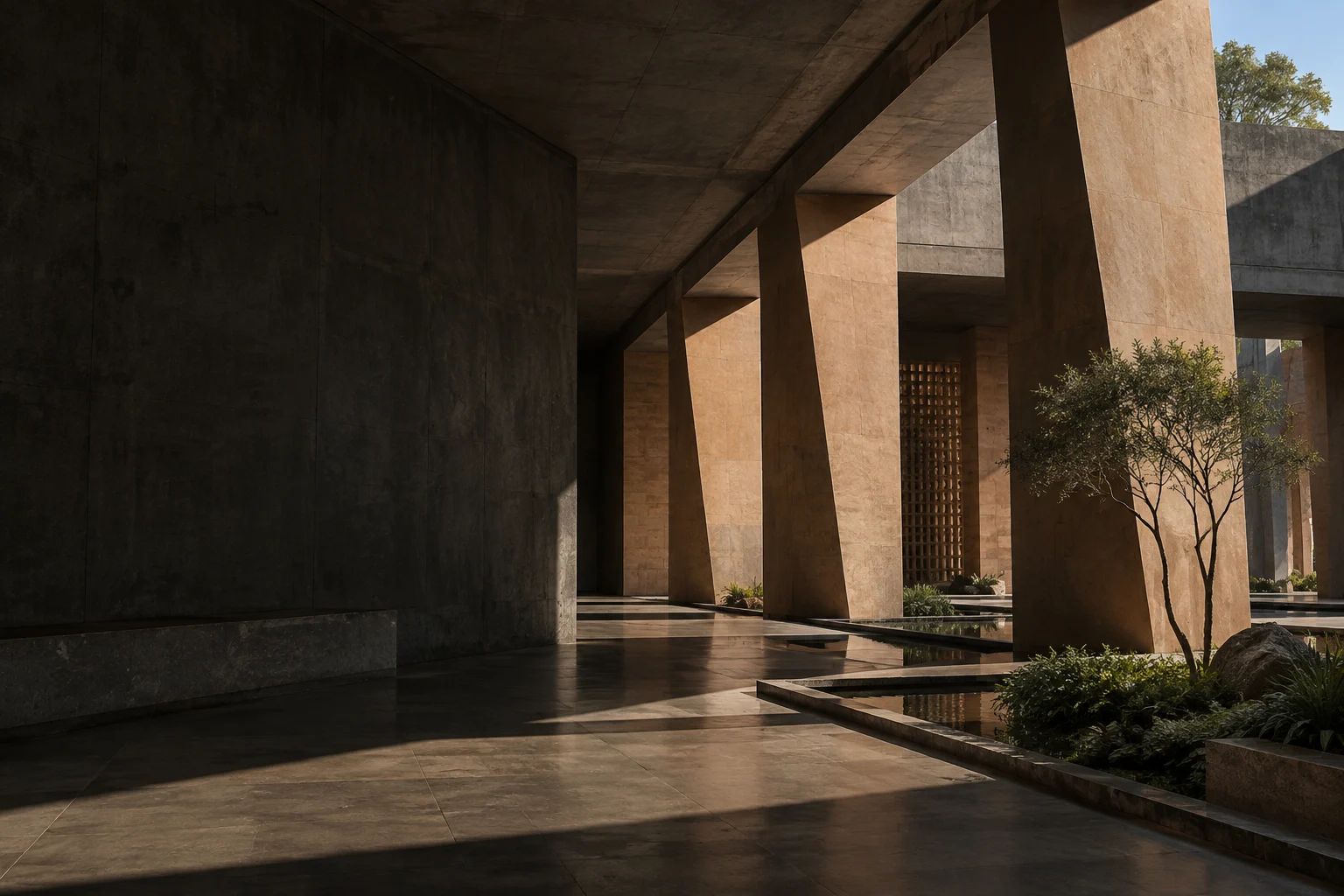 Illustrative modernist architecture inspired by Chandigarh, not the actual store